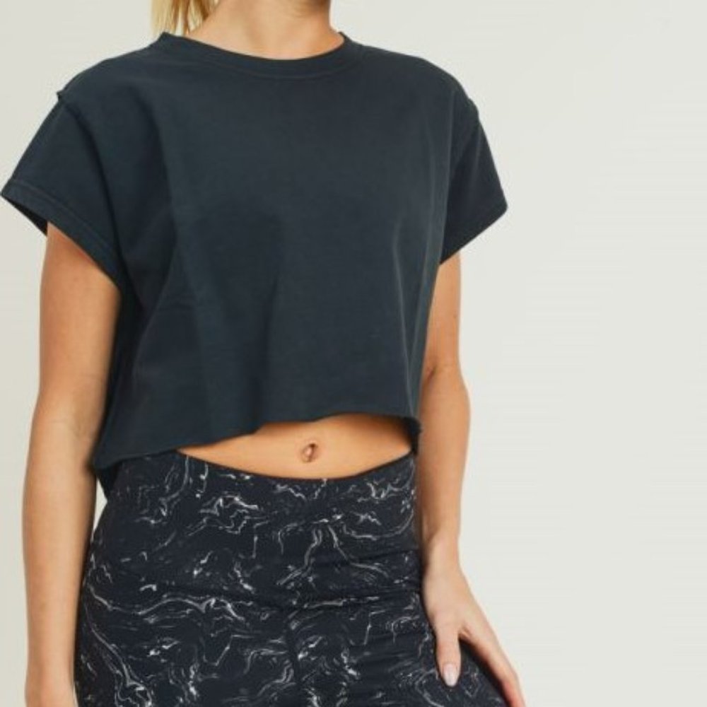 Cap Sleeve Crop Top With Raw Edges, 100% C…